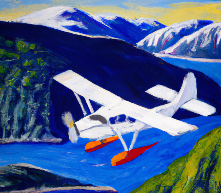 an electric plane flying over norwegian fjords, oil painting by matisse.png