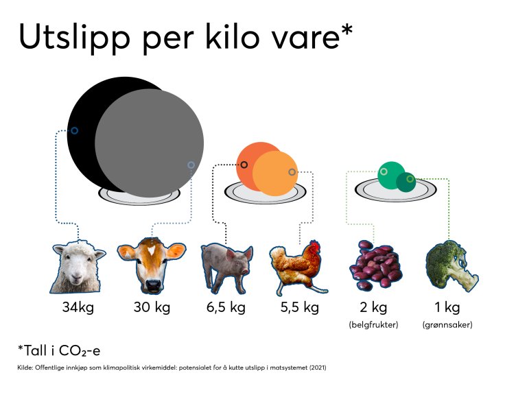 Du kan redusere utslippene  ved å velge mat med  lavere utslipp