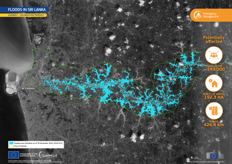 Flooding in colombo. Satellite image. Copernicus