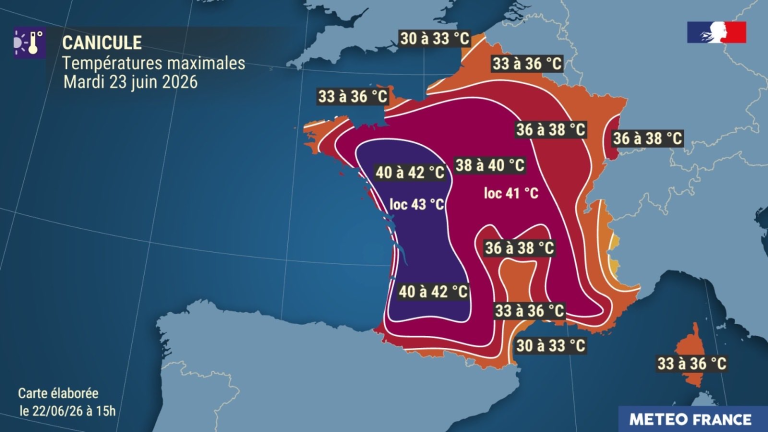 Ekstreme temperaturer i Frankrike. Kilde Meteo France